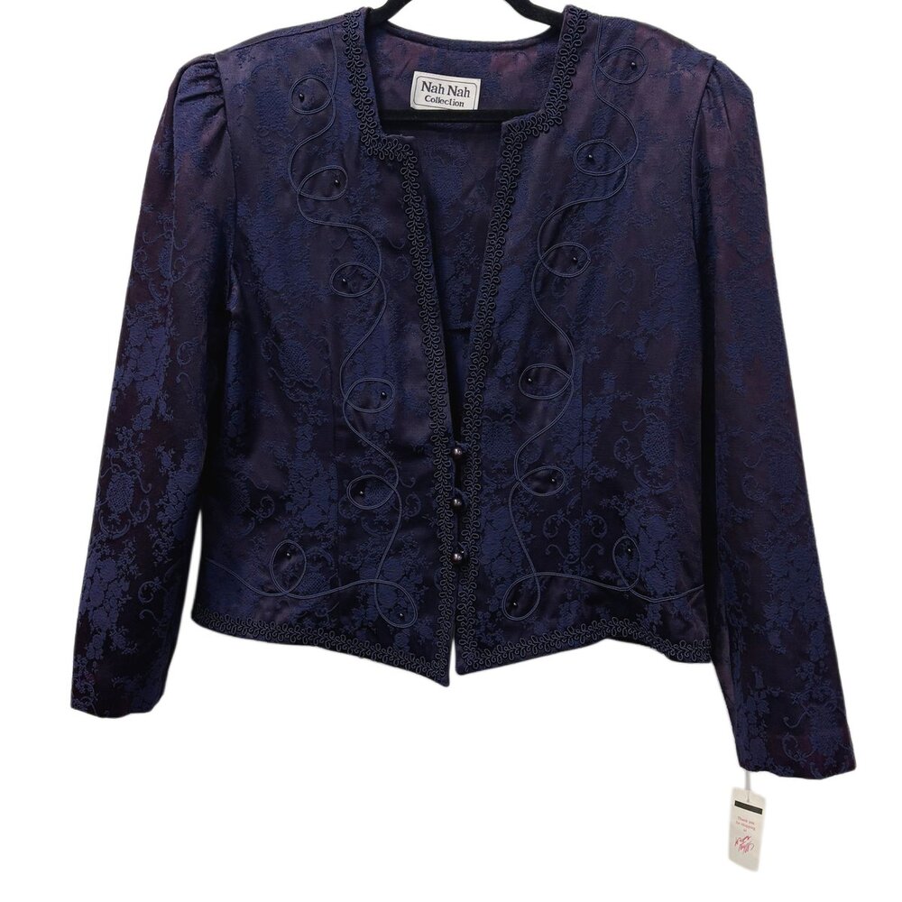 Vintage Nah Nah Collection Embroidered Brocade Evening Jacket Navy